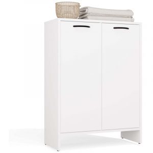 NINA - Armoire de salle de bain panier &agrave; linge 3 &eacute;tag&egrave;res et 2 portes - Blanc