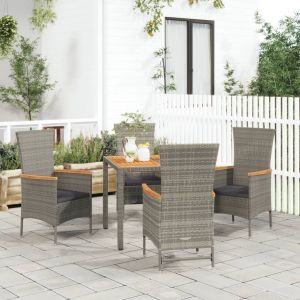 VidaXL Ensemble de salle &agrave; manger de jardin 5 pcs avec coussins Gris - N/A