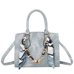Sac à Main Femme Effet Jeans Tie and Dye avec Chaîne Décorative et Foulard Gallantry Bleu clair
