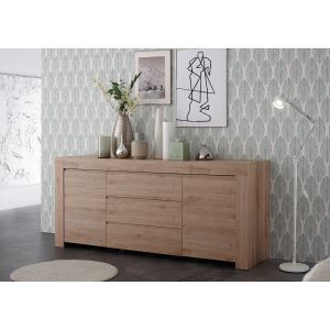 home24 Buffet 2 portes 3 tiroirs en bois Giarre chene noyer clair - SUBLEEM