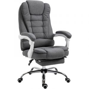 Image de Homcom Fauteuil de bureau manager grand confort repose-pied dossier inclinable accoudoirs rembourrés lin gris 65x70x122cm Gris