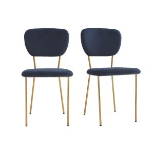 Miliboo Chaises design en velours bleu fonc&eacute; et m&eacute;tal dor&eacute; (lot de 2) LEPIDUS