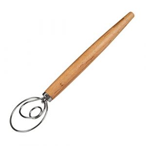 Fackelmann Fouet pour pâtes, focaccia et pâte - Fouet pour pâtes aérées - Fouet danois avec manche ergonomique en bois de hêtre - Argenté/marron