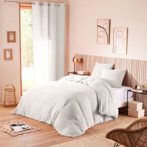 Coton Pur - Pack Housse de couette + Drap housse + 2 Taies d'oreiller en Gaze de Coton neige - pour lit 140x190 cm