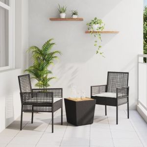 VidaXL Ensemble de Bistro de Jardin 3 Pièces avec Coussins en Poly Rattan Noir