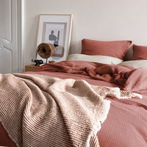 Blanc Cerise Housse de couette en gaze de coton 240x220cm Rouge sienne