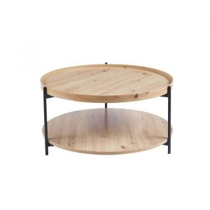 Meublorama - Table basse norwyn &ndash; Coloris ch&ecirc;ne vieilli &ndash; Table basse ronde &Oslash;80 cm &ndash; mdf &ndash; Design original