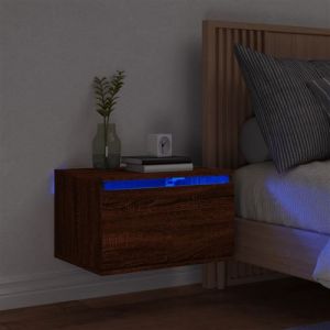 VidaXL Table De Chevet Murale Avec Lumières Led Chêne Marron