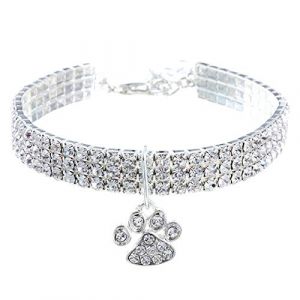 RayMinsino Collier pour Animal de Compagnie avec Diamants - Réglable - Pendentif en Forme de Griffe de cœur élastique - pour Chat et Chien - Petit Collier pour Animal Domestique