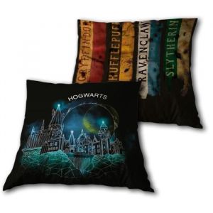 AYMAX Coussin Harry Potter - Hogwarts - Château de Poudlard - Gryffondor, Hufflepuff, Ravenclaw, Slytherin - 35x35 cm
