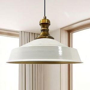 Suspension Industrielle en Métal Blanc Peint à la Main – Lustre Vintage E27 Ø41 cm pour Salon, Chambre ou Salle à Manger