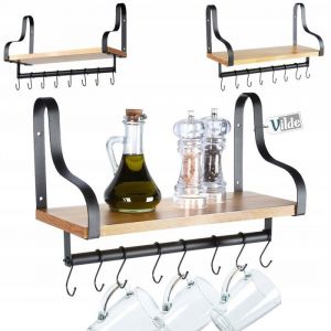 Northix - Etagere murale industrielle loft en metal noir et bois