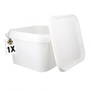 1 seau avec couvercle - 3 l - Blanc - Carré - Seau en plastique alimentaire, hermétique et stable - Seau vide avec poignée et couvercle - Pour colles chimiques alimentaires