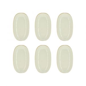Novastyl Lot de 6 assiettes ovales en porcelaine blanche et liseré beige 23,5cm