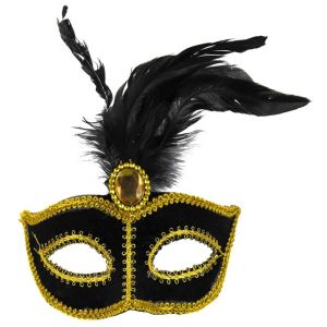 Ruedelafete Loup vénitien avec plumes, Or et Noir