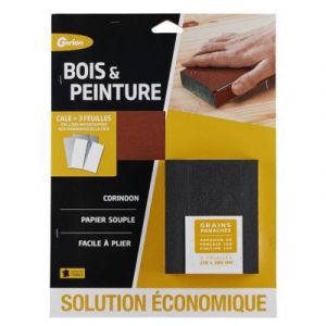 Gerlon Lot de 3 feuilles d'abrasif corindon grains panachés + 1 cale