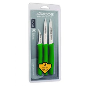 Arcos Set de couteaux Mondadores Nova 189621 en acier inoxydable Nitrum et mango vert Polypropyl&egrave;ne 3 pi&egrave;ces sous blister.