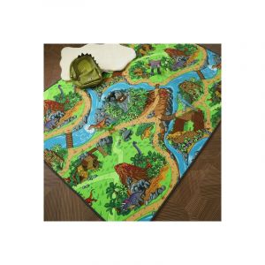Tapis de jeu enfant - Circuit de voiture - Volcans et dinosaures - 120 x 170 cm