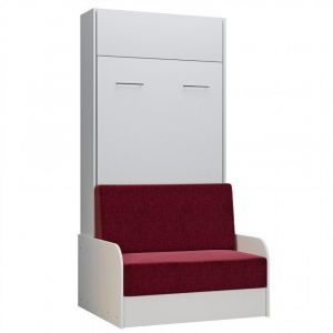 Inside75 Armoire lit escamotable DYNAMO SOFA canapé accoudoirs blanc tissu rouge 90*200 cm - blanc