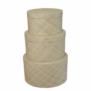 Set de 3 boîtes ovales en pandan beige