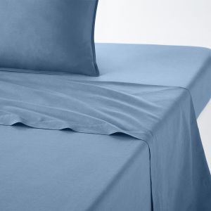 Drap plat uni en coton lavé, Scenario Bleu Baltique Taille 150x250 cm;180x290 cm;270x290 cm