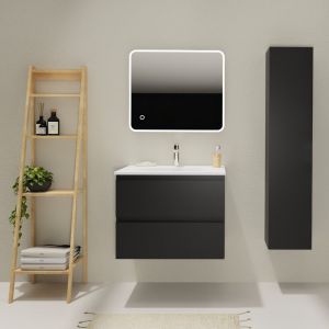 Meuble salle de bain 70 cm - Plan vasque Solid surface - Noir mat - A suspendre - Karaib 2