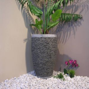 Wanda-collection Pot bac jardini&egrave;re forme oeuf ardoise 80cm jardin pierre naturelle