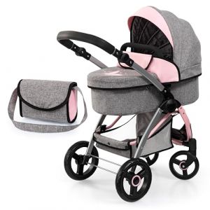 Bayer Design 17533AA Landau de poupée City Max avec Sac, réglable en Hauteur, Roues Avant pivotantes, Transformable en Poussette Canne, Panier intégré