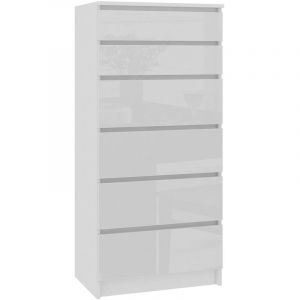 Image de Hucoco SKANDI Commode contemporaine chambre + salon + bureau 130x60x40 cm 6 tiroirs Meuble design moderne Chiffonier Blanc laqué