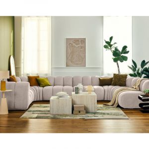 Canapé modulable 7 places angle droit en tissu texturé beige