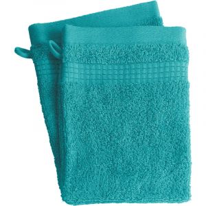 Lot de 2 Gants de Toilette - 100% Coton - 450 gr/m2 - Bleu turquoise