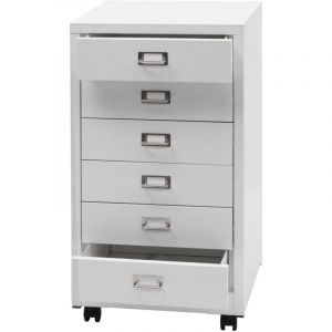D&eacute;coshop26 Caisson &agrave; tiroirs armoire de bureau 75 x 40 x 41 cm 6 tiroirs m&eacute;tal blanc 040008272