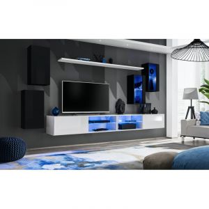 AC-Déco Ensemble Meuble TV Design "Switch XXV" 280cm Noir & Blanc