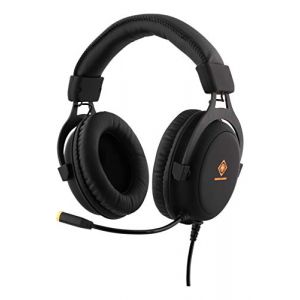 Deltaco Gaming Casque Gaming PC/PS4/Switch/Xbox One - LED, Haut-parleurs stéréo 57mm, Cuir PU, Jack 2x3,5mm (Son, Micro) Molette Volume, LED Orange Via USB, Garantie 5 Ans