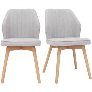 Miliboo Chaises design en tissu effet velours gris et pieds bois (lot de 2) fanette - Gris velours