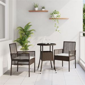 VidaXL Ensemble de Salle à Manger de Jardin 3 Pièces Marron Poly Rattan