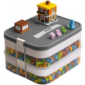 Monmobilierdesign Bo&icirc;te de rangement avec compartiments empilables pour jouets briques de construction 2 niveaux