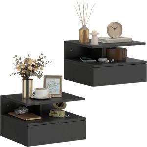 Homcom Lot 2 tables de chevet murales - tiroir, compartiment ouvert - panneau de particules - 35x32x22,5cm - noir