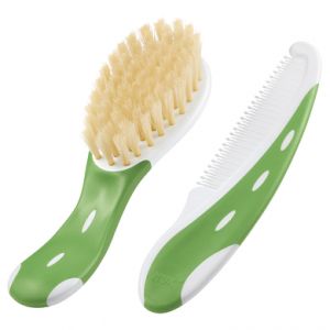 Nuk Brosse pour b&eacute;b&eacute; 100% poils naturels avec peigne &agrave; dents arrondies