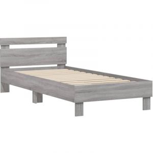 VidaXL Cadre de Lit Tête de Lit et Lumières LED, Lit Simple avec Sommier à Lattes, Lit Adulte, Meuble de Chambre, Moderne, Sonoma Gris 90x200 cm
