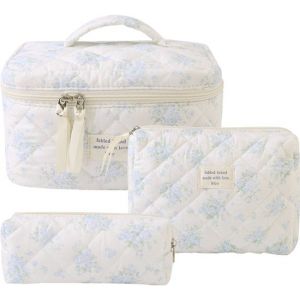 Skycases Travel Essentials - Trousse de maquillage 3 pi&egrave;ces - Coton &eacute;cologique - Organisateurs floraux matelass&eacute;s - Spacieuse, durable et id&eacute;ale pour les voyages