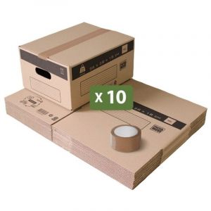 Pack and Move - Lot 10 cartons d&eacute;m&eacute;nagement stockage S - 36 x 28x 18 cm - Poign&eacute;es renforc&eacute;es - 1 adh&eacute;sif offert