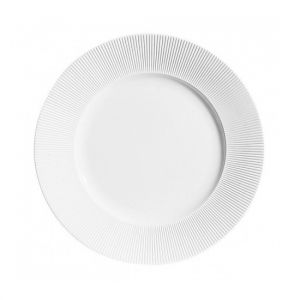 Image de Chef & Sommelier Assiette plate ronde 25,5cm en porcelaine blanche reliefs lignes droites et épurées - Ginseng