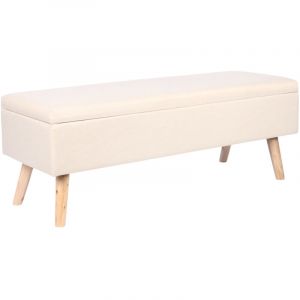 Relaxdays Banc en lin, rangement, HxLxP : 40x110x40 cm, pieds en bois, banc coffre pour chambre, couloir, beige