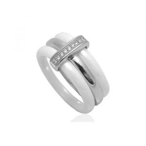 Bague - Bijouxia - C&eacute;ramique Blanche - Argent 925 - Largeur 9mm - Oxyde De Zirconium