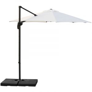 Image de Outsunny Parasol déporté octogonal inclinable manivelle avec pied en acier Ø2,94 x 2,48H m blanc