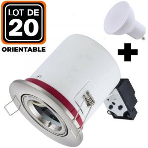 Europalamp Lot 20 Supports Spots BBC Orientable INOX + Ampoule GU10 7W Blanc Neutre + Douille - Blanc Neutre 4500K