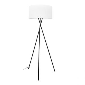 Lampadaire Hugo Métal Noir Câble PVC Abat-jour en Cellulose Blanche