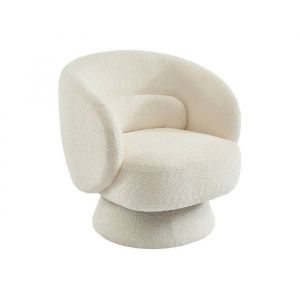 Fauteuil pivotant. rotatif 360° en tissu avec coussin crème - L 76 x P 76 x H 76.5cm - Elias
