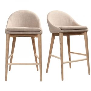 Miliboo Tabourets de bar scandinaves en tissu beige et frêne massif H66 cm (lot de 2) dalia - Beige
